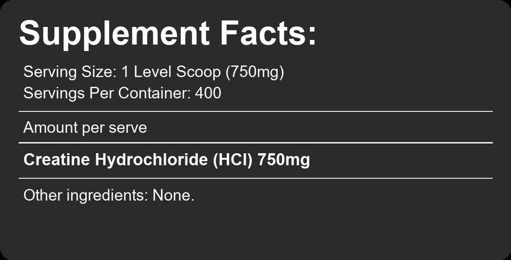Athletech Pure Creatine HCL supplement facts panel