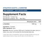 Athletech Acetyl L-Carnitine Supplement Facts - 1000mg L-Carnitine per 1g scoop, 100 servings