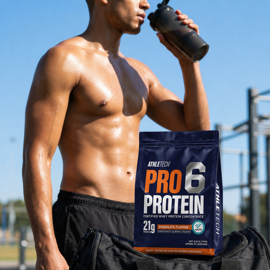 Pro 6 Whey post-workout at the calisthenics park