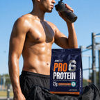 Pro 6 Whey post-workout at the calisthenics park